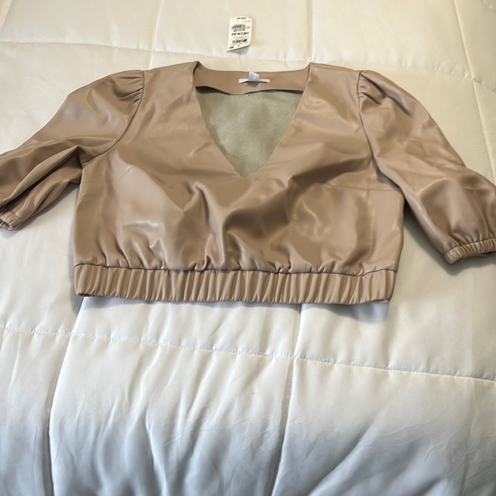 Neutral leather like top by Bar III